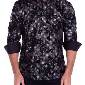 Bespoke Men's Button Down Black/Silver Long Sleeves Casual Party Dress Shirt